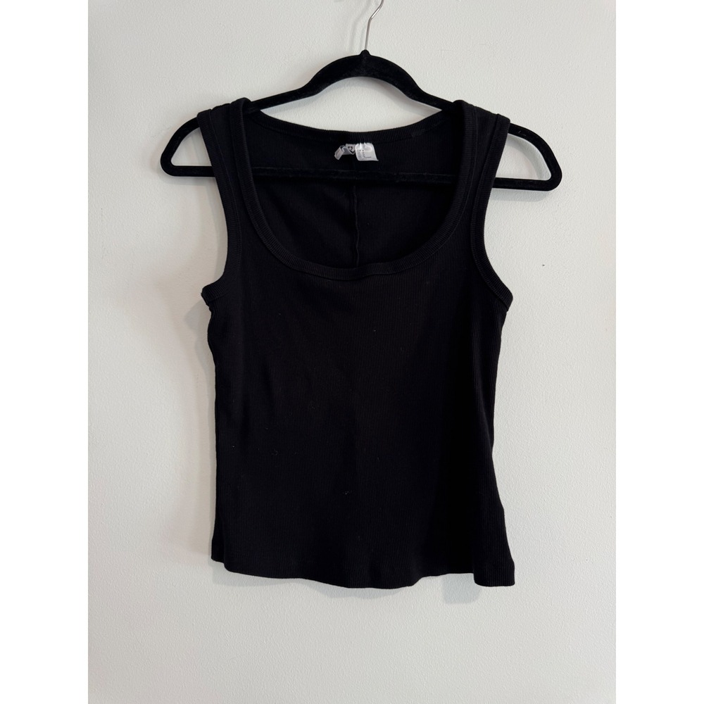 H&M Divided Ribbed Scoop Neck Tank Top Womens Medium Black Sleeveless Layering
